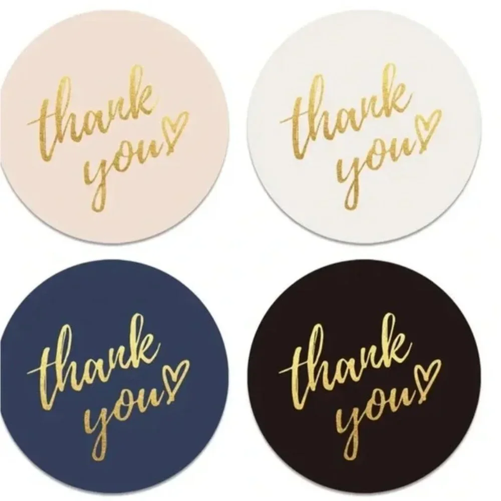 50 Gold Thank You Stickers 1.5” Round Foil Labels